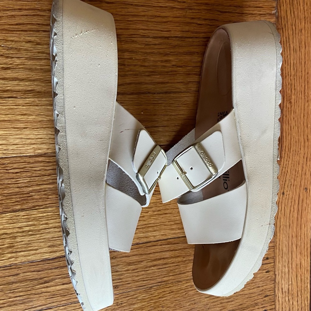 Almina Ecru Leather Two-Strap Sandals - Papillio by Birkenstock Slides - Picture 6 of 7